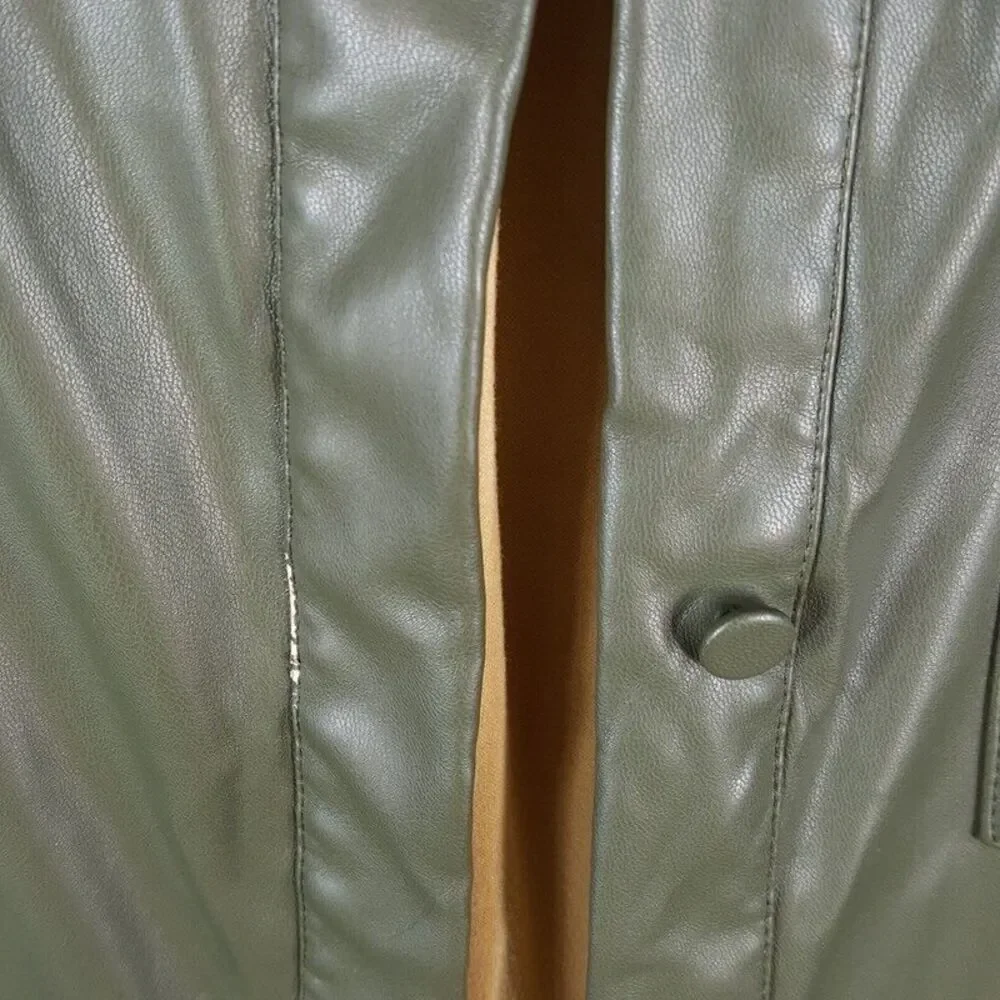 NICHOLAS Jacket Womens Size 6 Green Faux Leather Button Up Shirt ARETHA Shacket